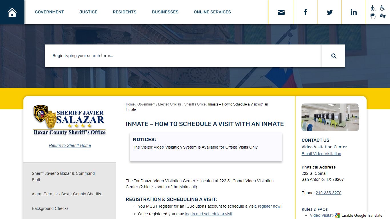 How to Schedule a Visit with an Inmate - Bexar County, TX